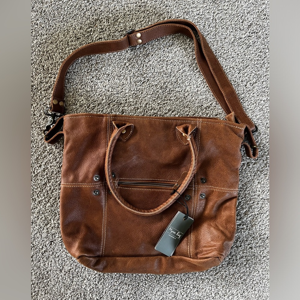 Myra Bags Button and Stitches Leather Tote Bag